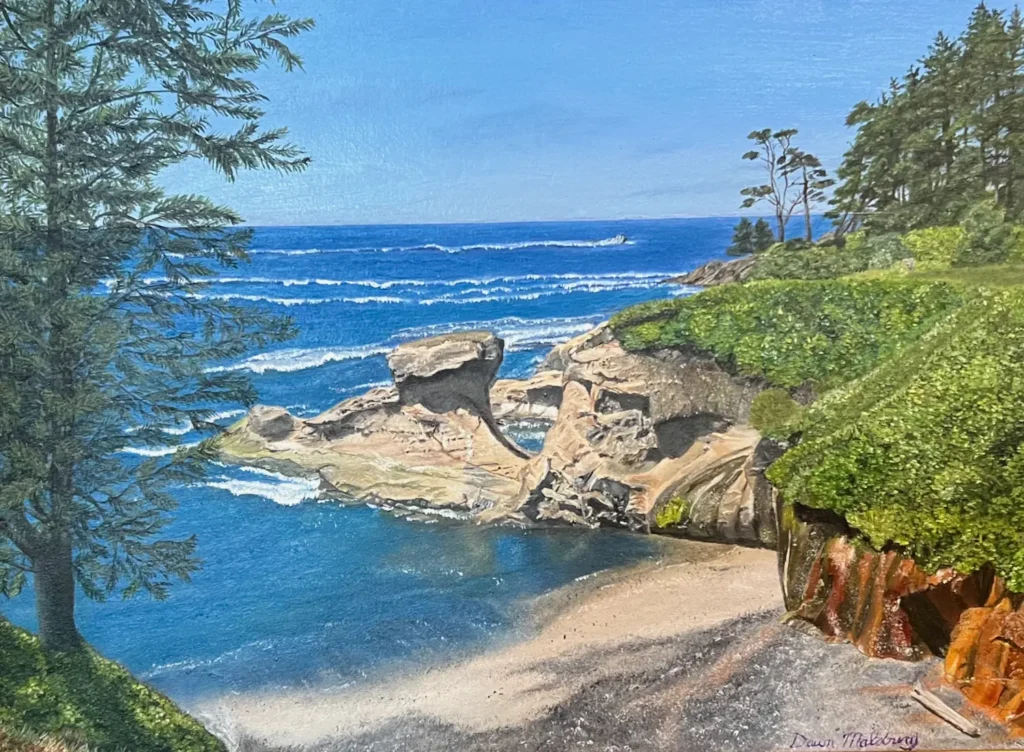Painting of a rock structure in the ocean at Depoe Bay, Oregon